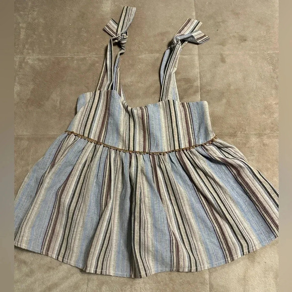 Altar’d State Tank Size Small Peplum Tie Straps Blue Brown Cotton - Picture 1 of 7